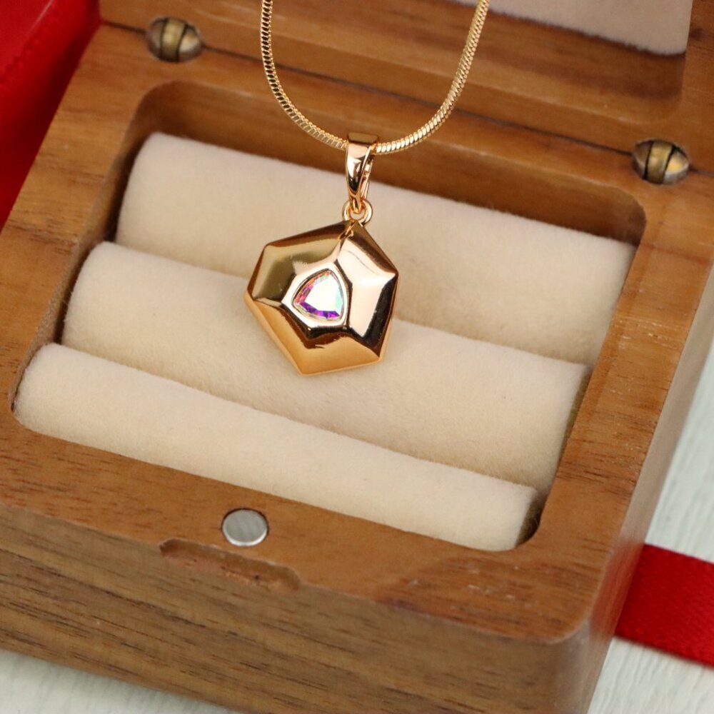 "Gold-Plated Satin White Pendant with Iridescent Center Stone, XPPT1749 - Picture 10 of 13